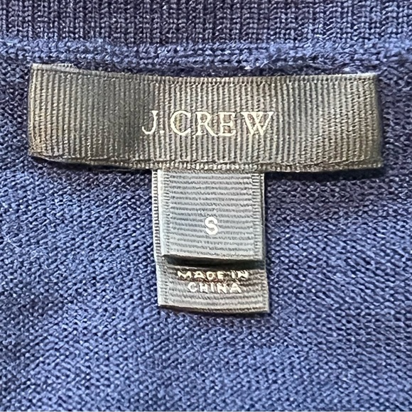 J Crew Navy Blue Ruffle Cuff Long Sleeve Merino Wool Knit Sweater Size Small - Picture 6 of 7